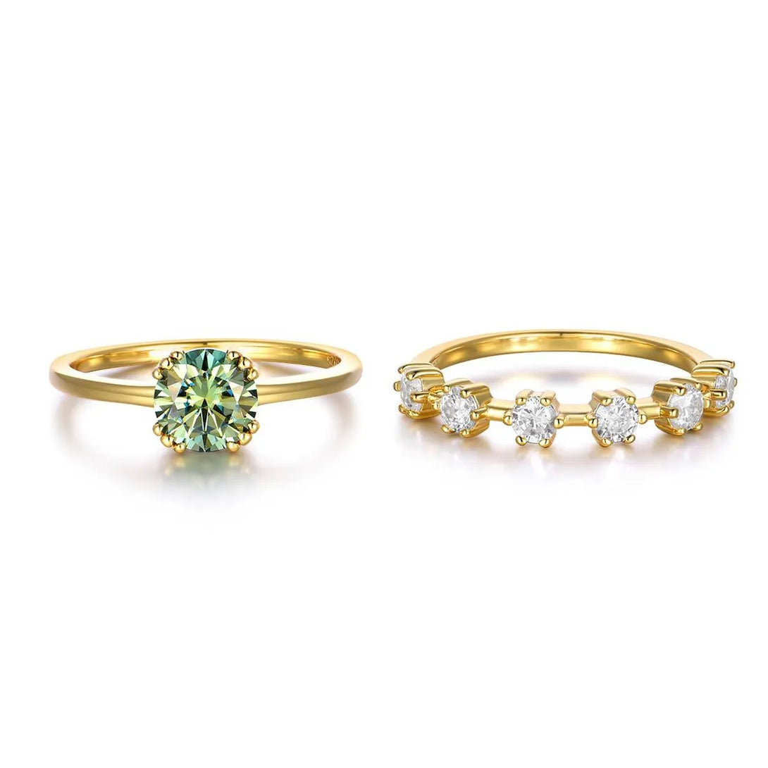 Lovcia Orion 1 Carat Moissanite 925 Sterling Silver 2pcs Ring Set for Women - Gold-6- - Buy latest trendy Rings for Women and Girls