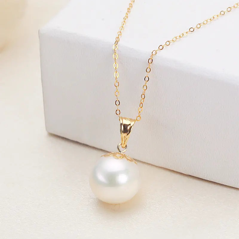 Lovcia Oval Buckle Pendant and White Pearl 18K Gold Plated Necklace for Women-Necklaces-White-White
