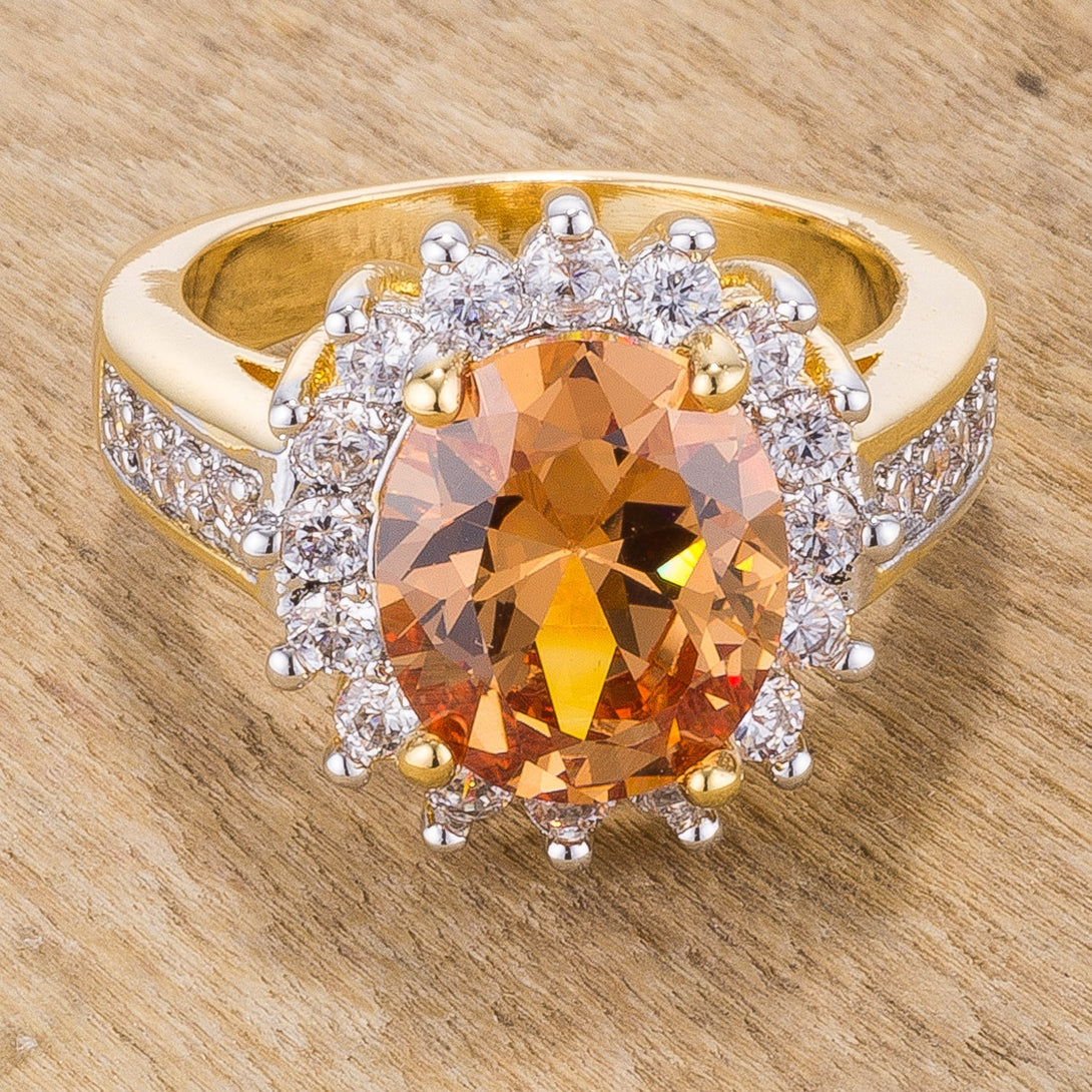 Lovcia Oval Champagne Crystal Zirconia Crown Ring-Rings-5-5
