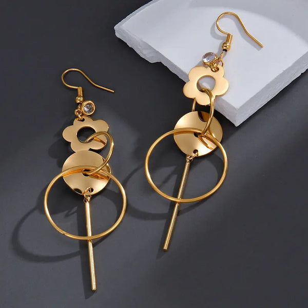 Lovcia Oval Drop Long Tassel Titanium Steel Fashion Earrings for Women-Earrings-Gold-Gold