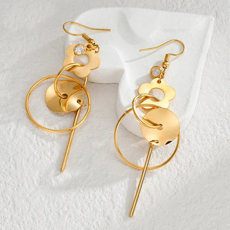 Lovcia Oval Drop Long Tassel Titanium Steel Fashion Earrings for Women-Earrings-Gold-Gold