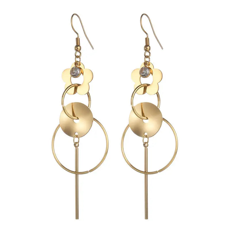 Lovcia Oval Drop Long Tassel Titanium Steel Fashion Earrings for Women-Earrings-Gold-Gold