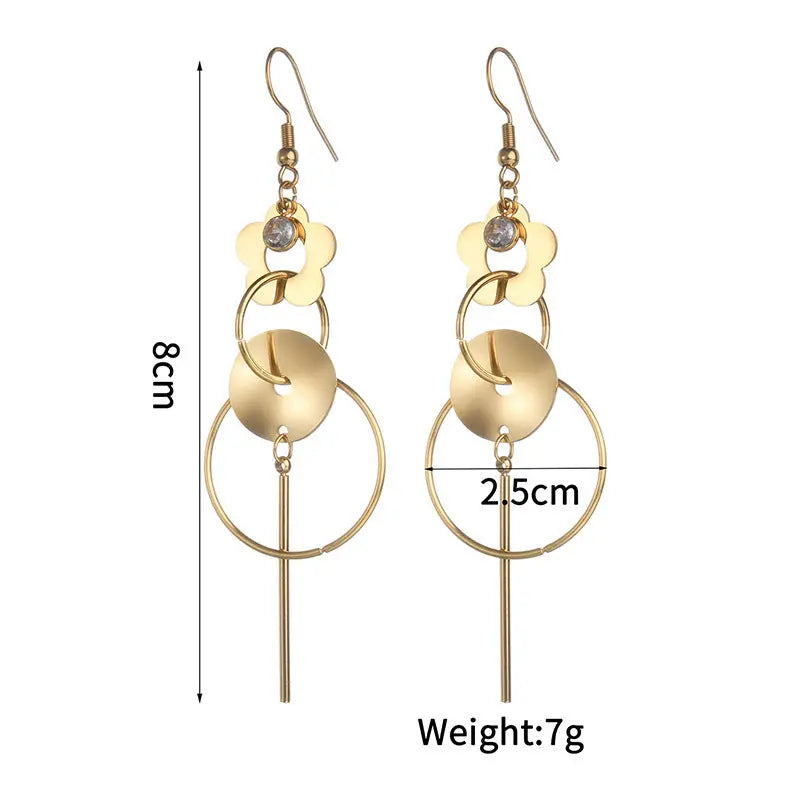Lovcia Oval Drop Long Tassel Titanium Steel Fashion Earrings for Women-Earrings-Gold-Gold