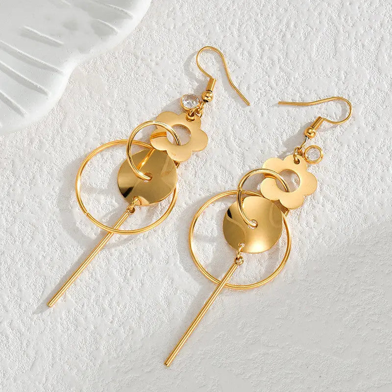 Lovcia Oval Drop Long Tassel Titanium Steel Fashion Earrings for Women-Earrings-Gold-Gold