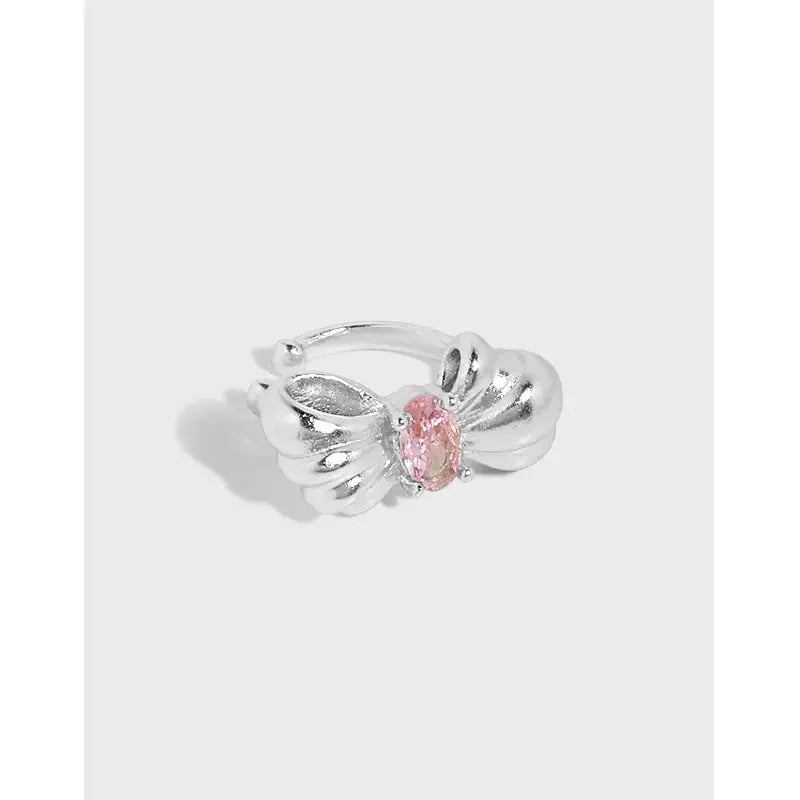 Lovcia Oval Pink CZ Butterfly Flying New 925 Sterling Silver Non-Pierced Earring(Single)-Earrings-Rhodium (Single)-Rhodium (Single)