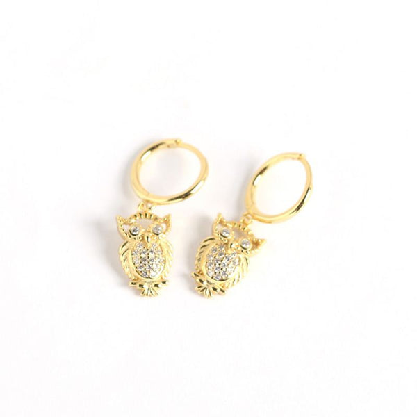 Lovcia Owl CZ Hoop Earrings 925 Sterling Silver Gold Plated-Earrings-Yellow Gold-Yellow Gold