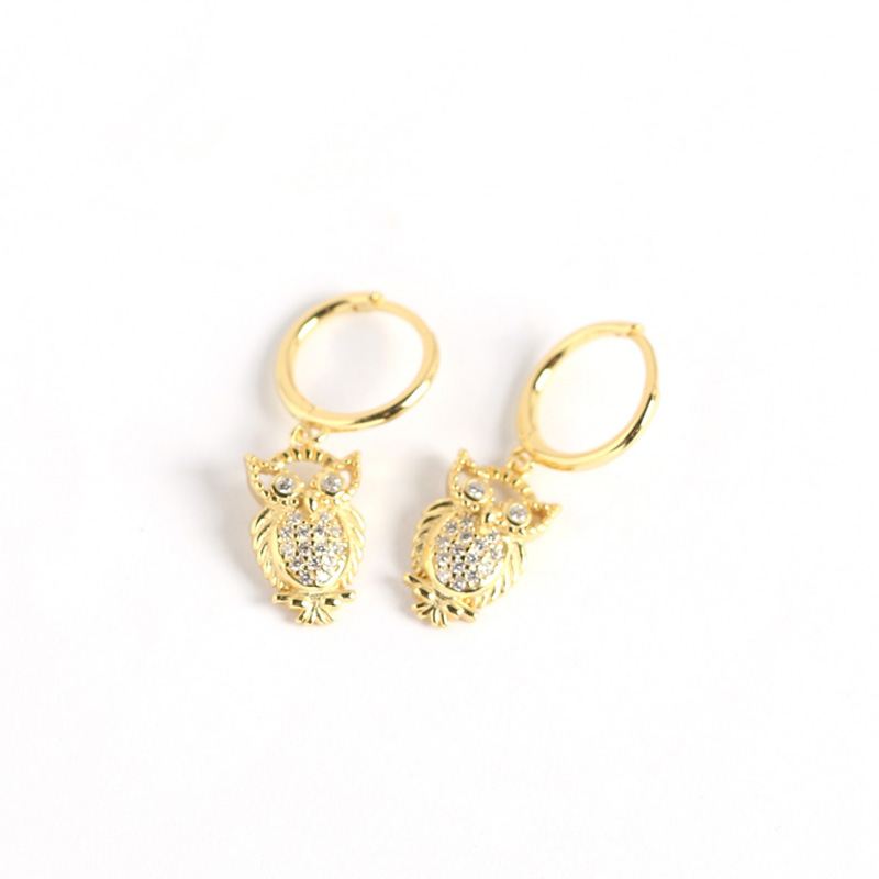 Lovcia Owl CZ Hoop Earrings 925 Sterling Silver Gold Plated-Earrings-Yellow Gold-Yellow Gold