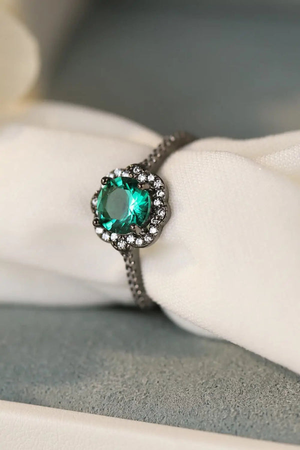Lovcia Paraiba Blue Zircon Flower Shape Ring-Rings-Black-5-Black