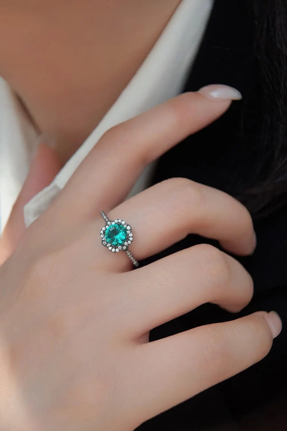 Lovcia Paraiba Blue Zircon Flower Shape Ring-Rings-Black-5-Black