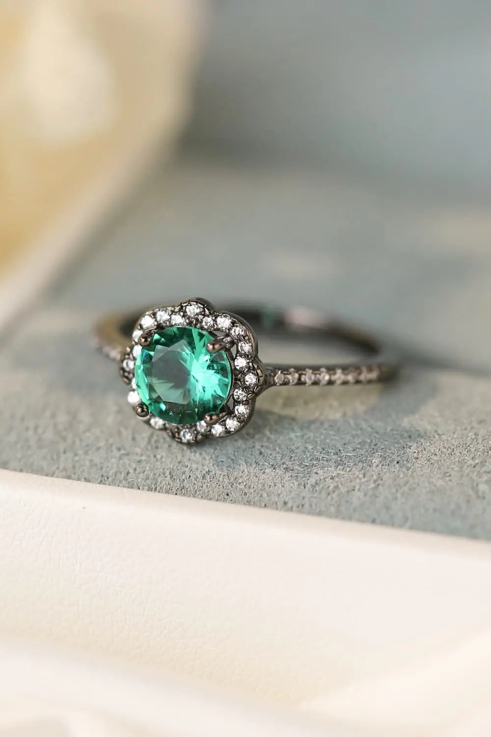 Lovcia Paraiba Blue Zircon Flower Shape Ring-Rings-Black-5-Black
