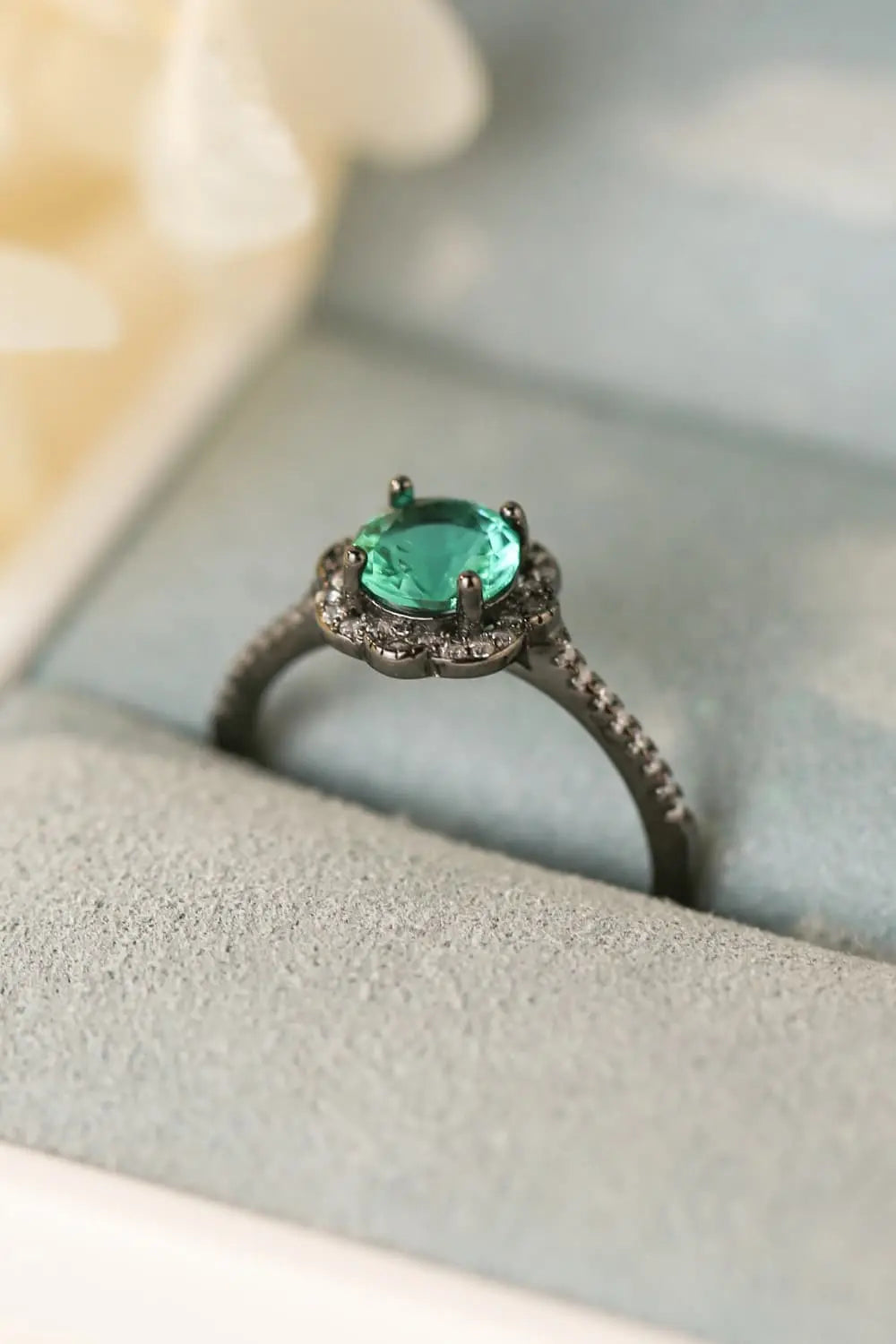 Lovcia Paraiba Blue Zircon Flower Shape Ring-Rings-Black-5-Black
