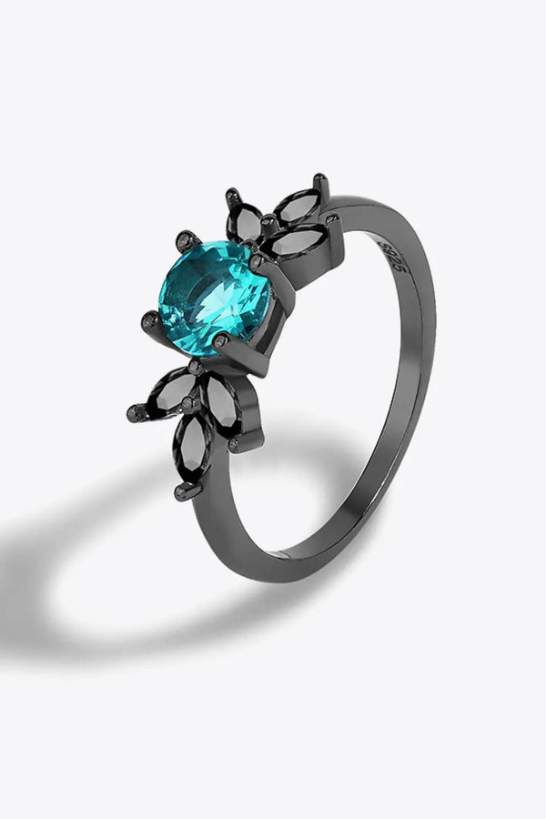 Lovcia Paraiba Blue Zircon Leaf Ring-Rings-Black-5-Black
