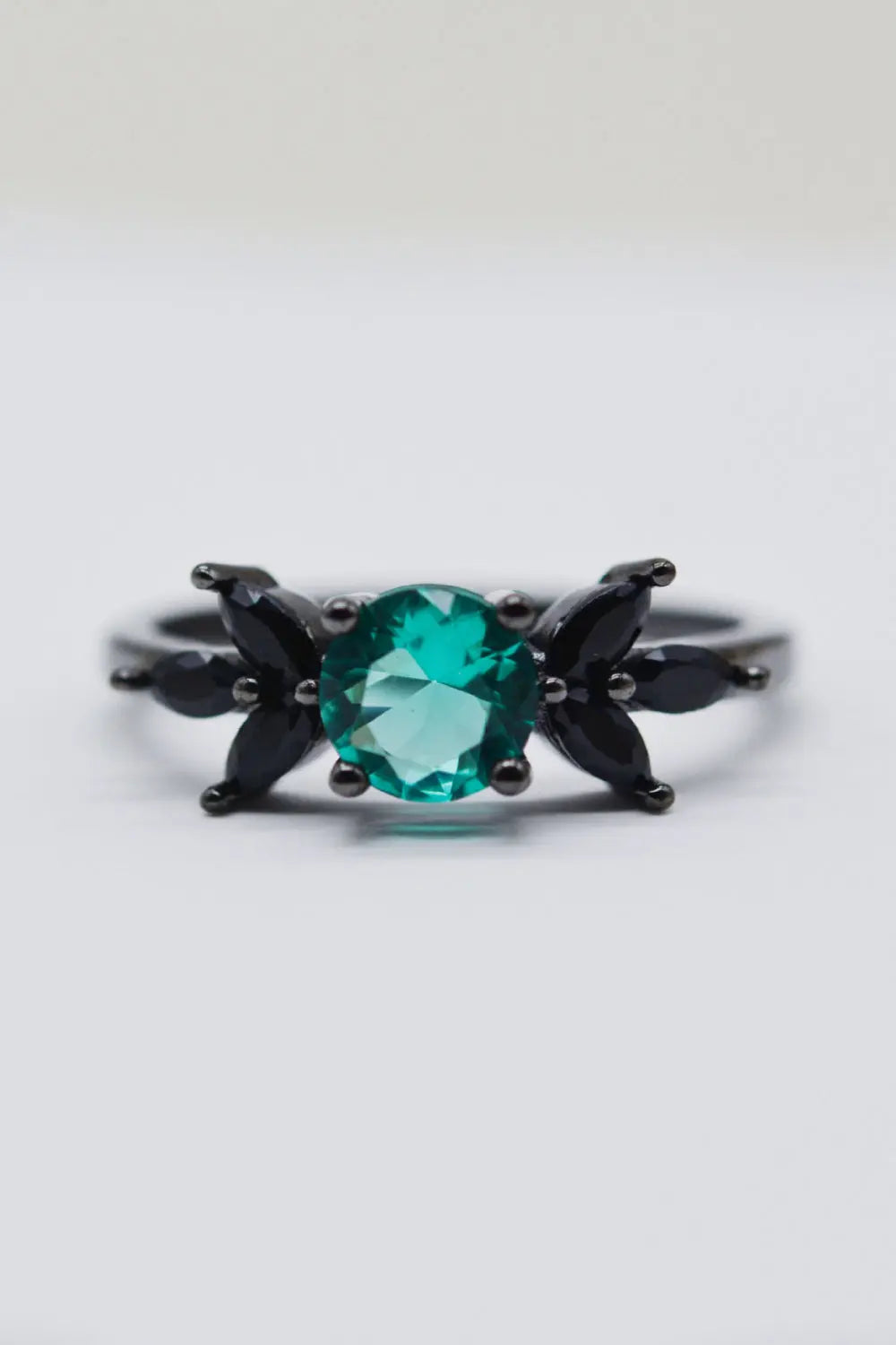 Lovcia Paraiba Blue Zircon Leaf Ring-Rings-Black-5-Black