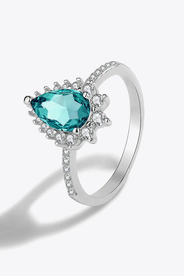 Lovcia Paraiba Blue Zircon Pear Shape Ring-Rings-Silver-5-Silver