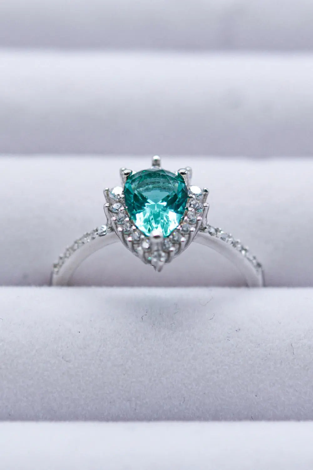 Lovcia Paraiba Blue Zircon Pear Shape Ring-Rings-Silver-5-Silver