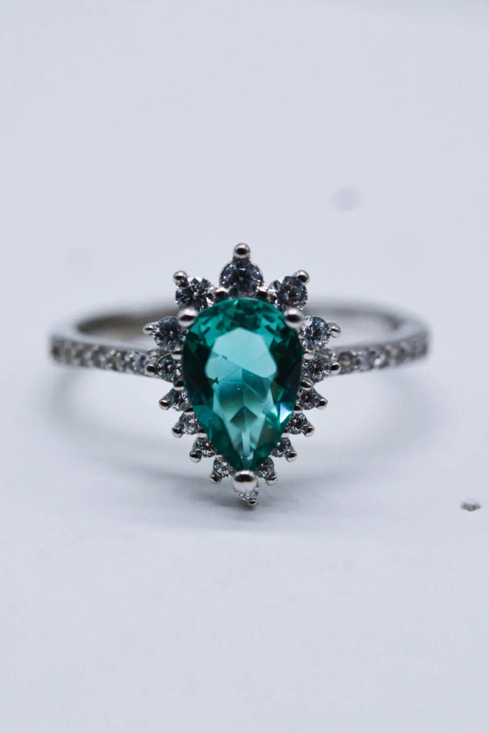 Lovcia Paraiba Blue Zircon Pear Shape Ring-Rings-Silver-5-Silver