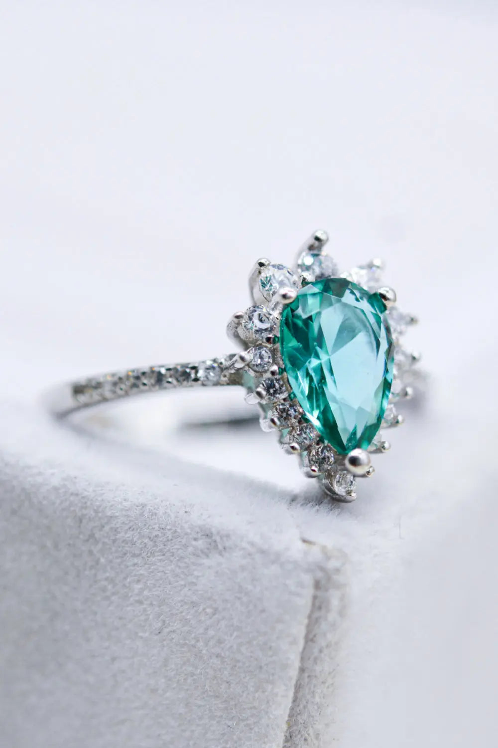 Lovcia Paraiba Blue Zircon Pear Shape Ring-Rings-Silver-5-Silver