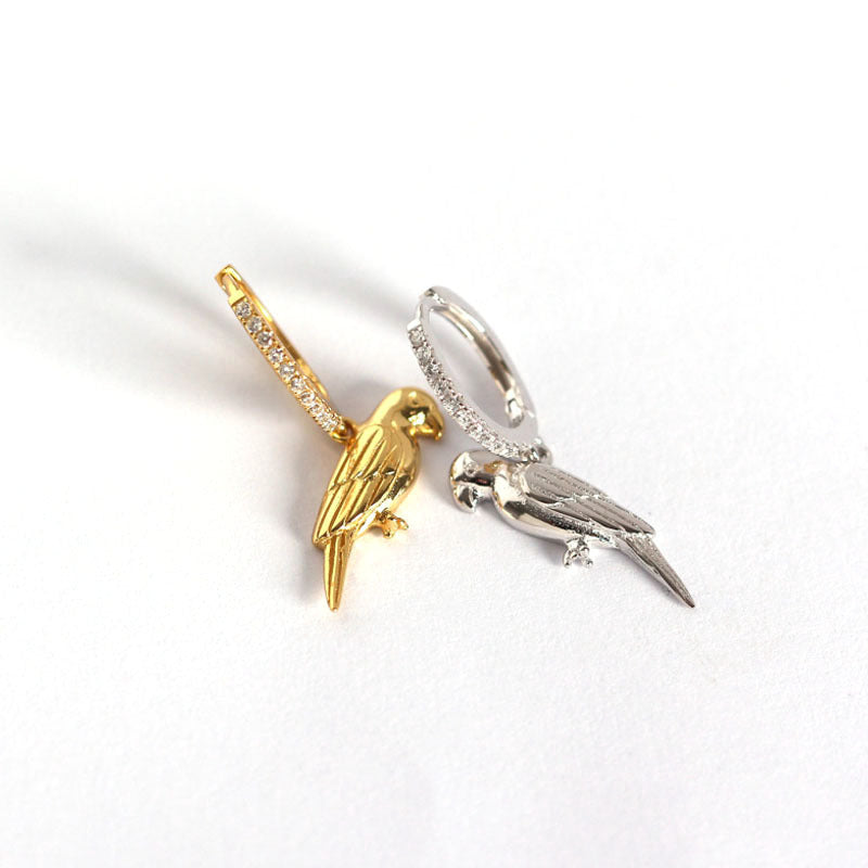 Lovcia Parrot Hoop Earrings 925 Silver Gold Plated CZ-Earrings-Silver-Silver