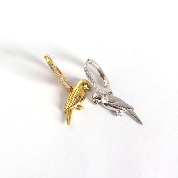 Lovcia Parrot Hoop Earrings 925 Silver Gold Plated CZ-Earrings-Silver-Silver