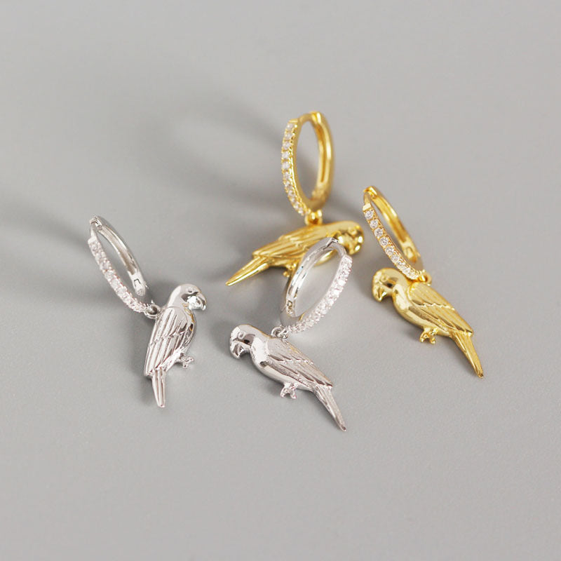 Lovcia Parrot Hoop Earrings 925 Silver Gold Plated CZ-Earrings-Silver-Silver