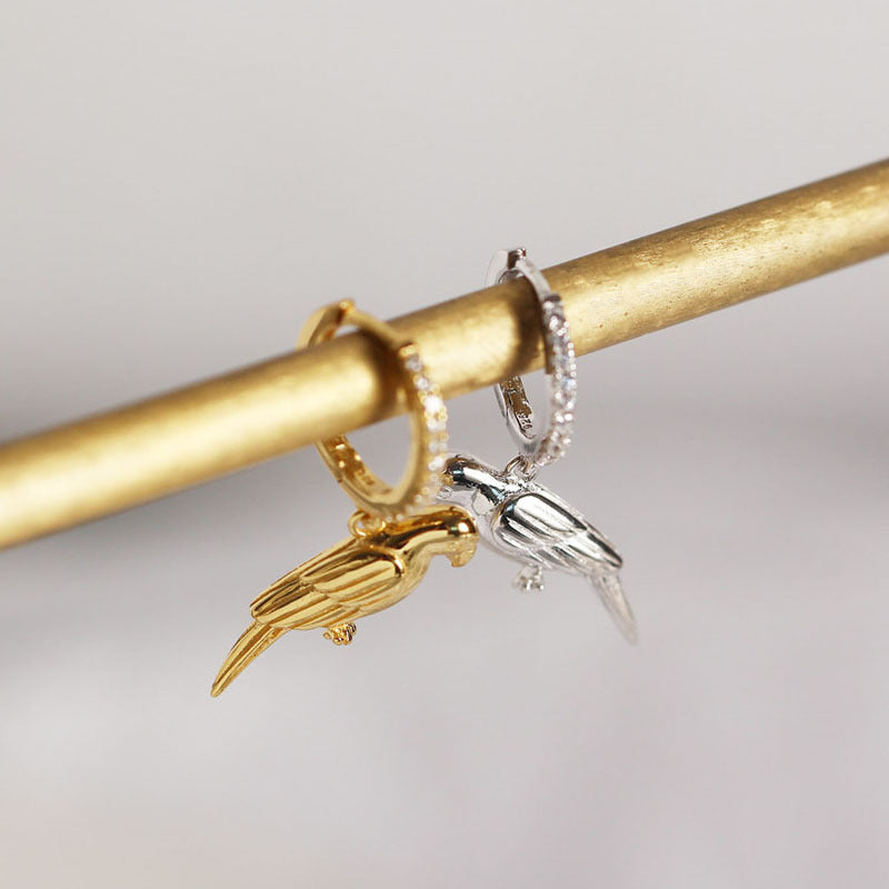 Lovcia Parrot Hoop Earrings 925 Silver Gold Plated CZ-Earrings-Silver-Silver