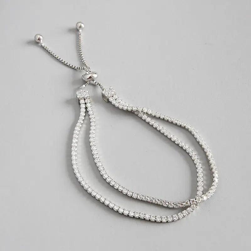 Lovcia Party CZ 925 Sterling Silver Double Adjustable Bracelet-Bracelets-