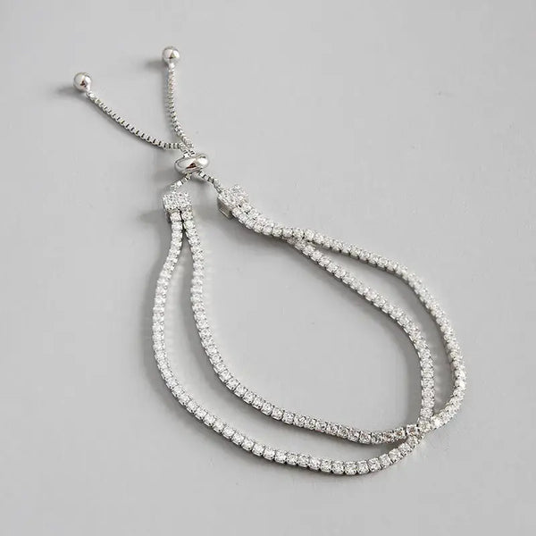 Lovcia Party CZ 925 Sterling Silver Double Adjustable Bracelet-Bracelets-