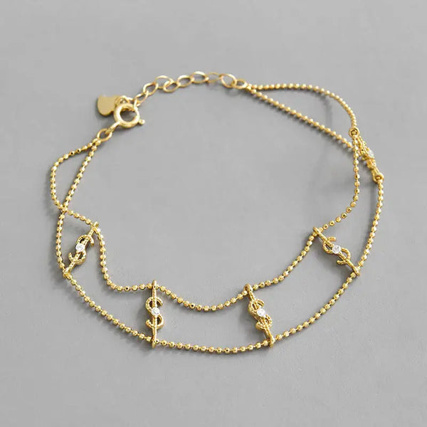 Lovcia Party $ CZ Dollars Fashion 925 Sterling Silver Bracelet-Bracelets-Rhodium-Rhodium