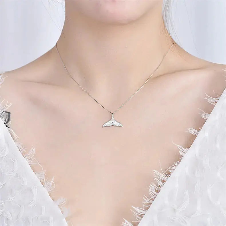 Lovcia Party CZ Mermaid Fish Tail 925 Sterling Silver Necklace-Necklaces-Silver-Silver