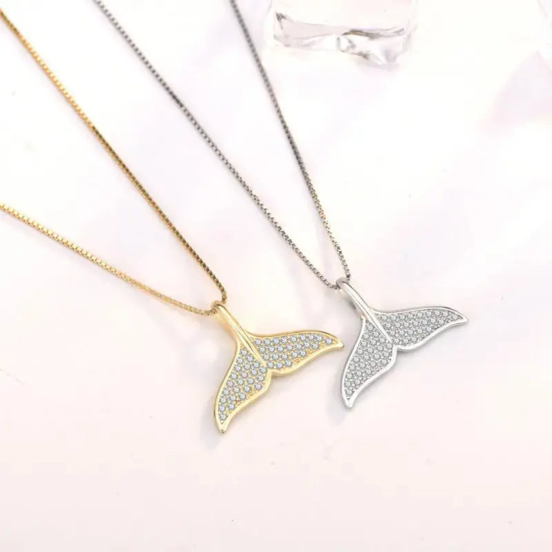 Lovcia Party CZ Mermaid Fish Tail 925 Sterling Silver Necklace-Necklaces-Silver-Silver