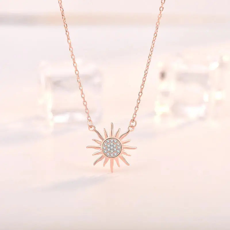 Lovcia Party CZ Sun Shines 925 Sterling Silver Necklace-Necklaces-Rose Gold-Rose Gold