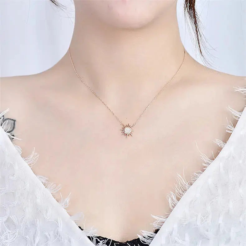 Lovcia Party CZ Sun Shines 925 Sterling Silver Necklace-Necklaces-Rose Gold-Rose Gold
