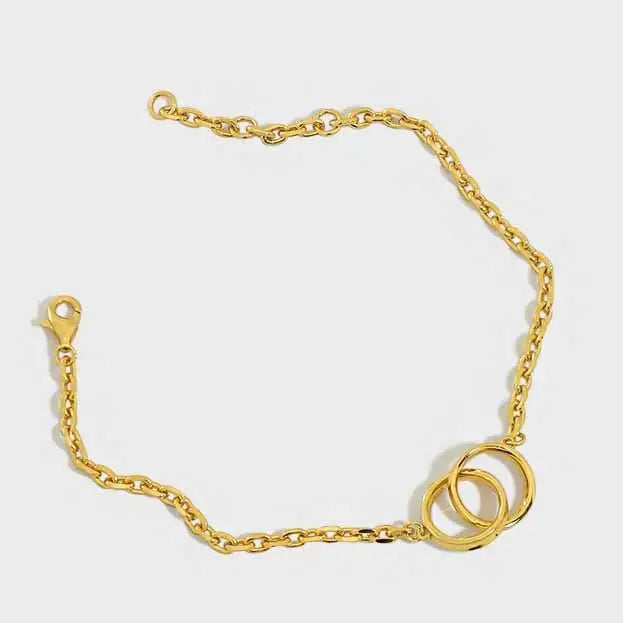 Lovcia Party Double Circles 925 Sterling Silver Chain Bracelet-Bracelets-Silver-Silver