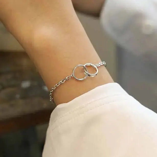 Lovcia Party Double Circles 925 Sterling Silver Chain Bracelet-Bracelets-Silver-Silver
