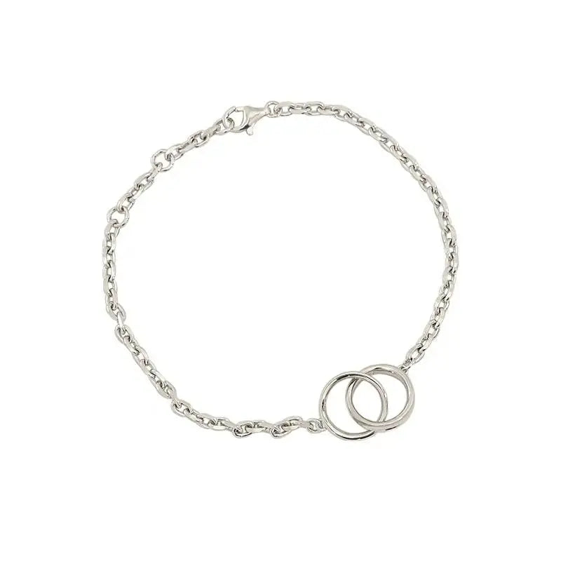 Lovcia Party Double Circles 925 Sterling Silver Chain Bracelet-Bracelets-Silver-Silver