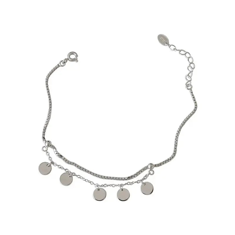 Lovcia Party Double Layer Disc 925 Sterling Silver Bracelet-Bracelets-Rhodium-Rhodium