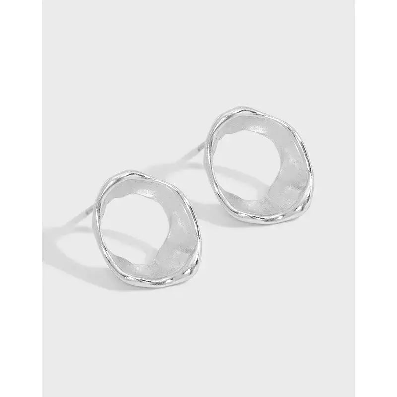 Lovcia Party Geometry Irregular Circle 925 Sterling Silver Stud Earrings-Earrings-Rhodium-Rhodium