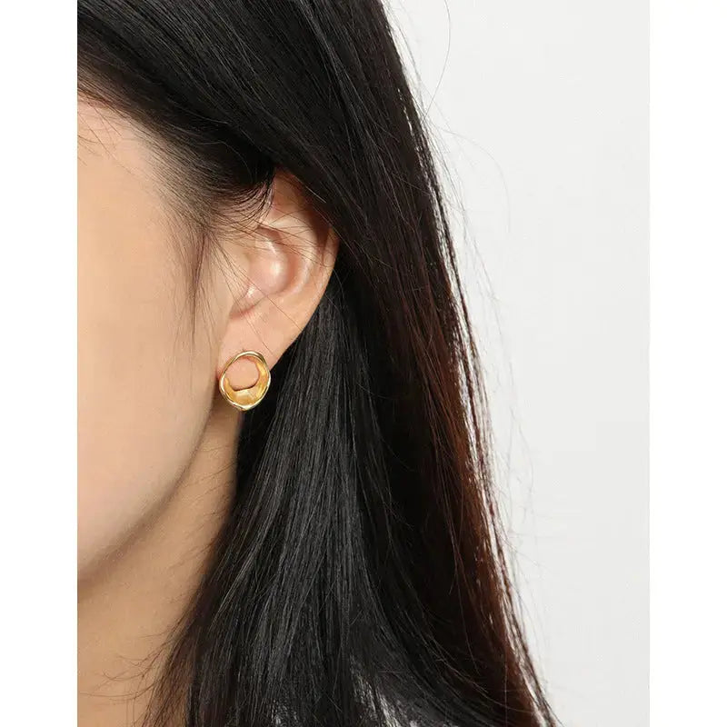 Lovcia Party Geometry Irregular Circle 925 Sterling Silver Stud Earrings-Earrings-Rhodium-Rhodium