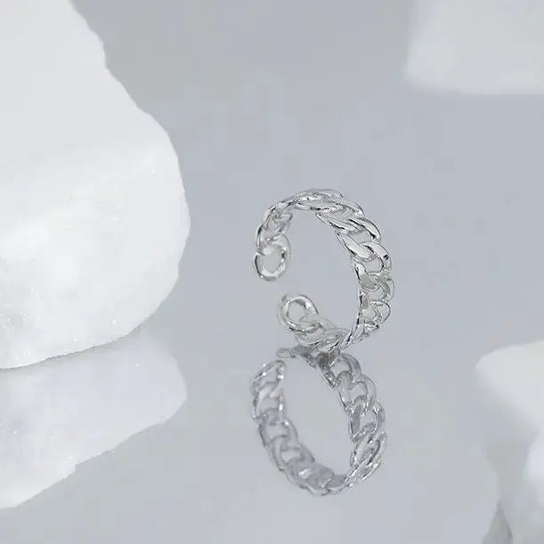 Lovcia Party Hollow Chain 925 Sterling Silver Adjustable Ring-Rings-Silver-Silver
