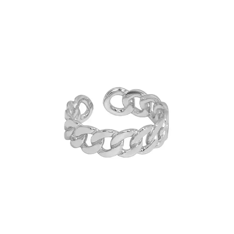 Lovcia Party Hollow Chain 925 Sterling Silver Adjustable Ring-Rings-Silver-Silver