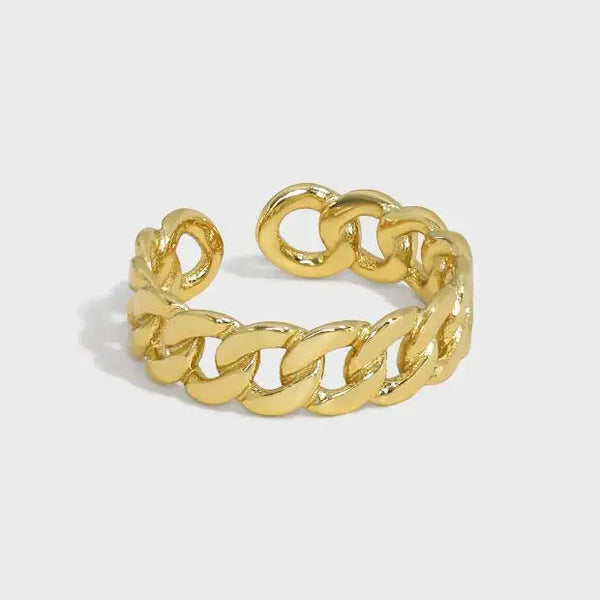 Lovcia Party Hollow Chain 925 Sterling Silver Adjustable Ring-Rings-Yellow Gold-Yellow Gold