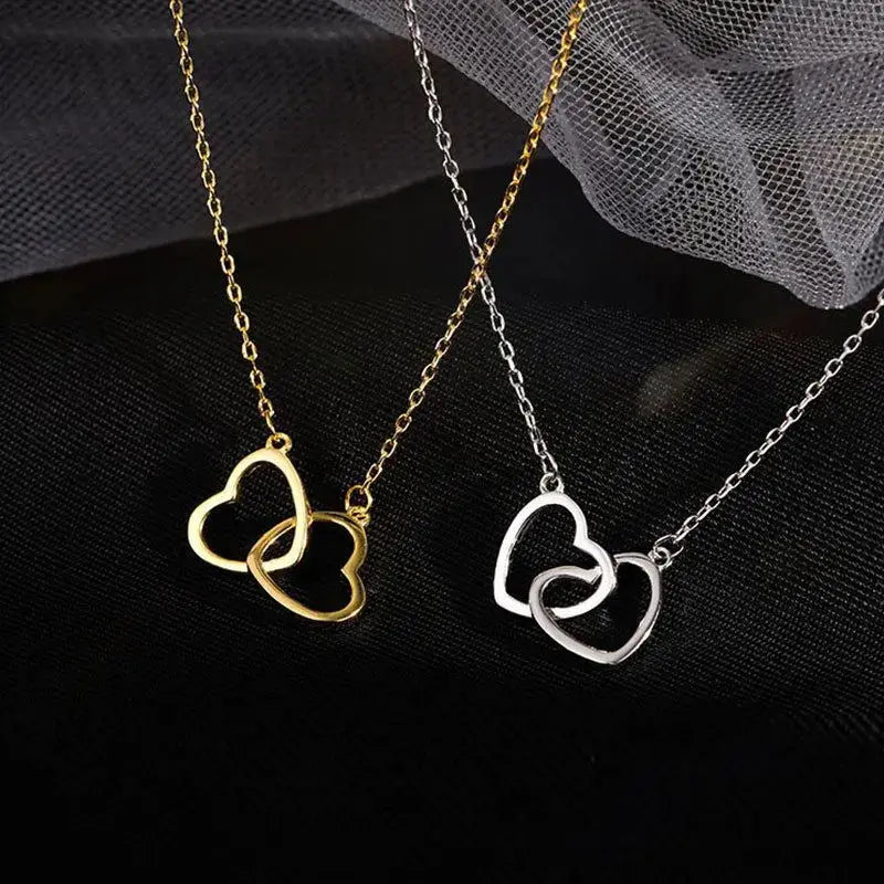 Lovcia Party Hollow Heart to Heart 925 Sterling Silver Necklace-Necklaces-Silver-Silver