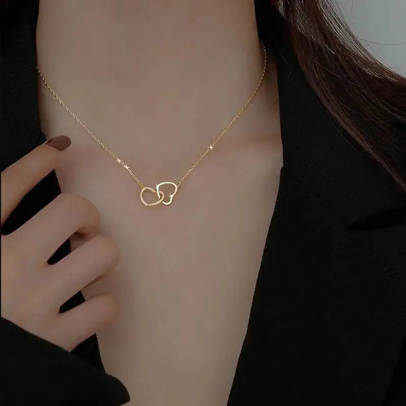 Lovcia Party Hollow Heart to Heart 925 Sterling Silver Necklace-Necklaces-Silver-Silver