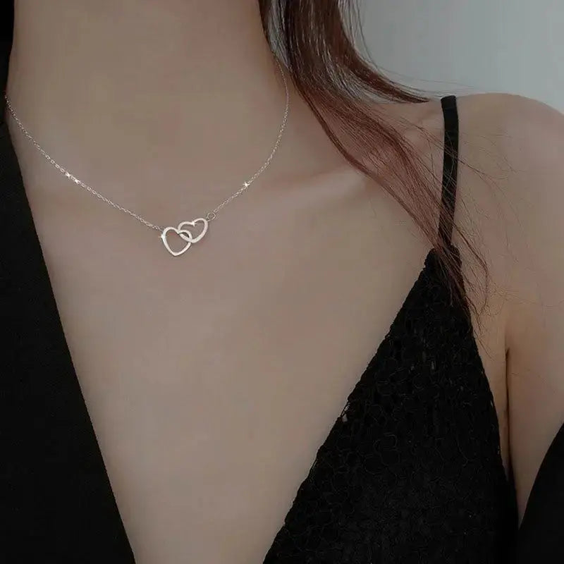 Lovcia Party Hollow Heart to Heart 925 Sterling Silver Necklace-Necklaces-Silver-Silver