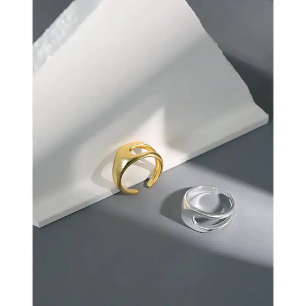 Lovcia Party Hollow Lines 925 Sterling Silver Adjustable Ring-Rings-Yellow Gold-Yellow Gold