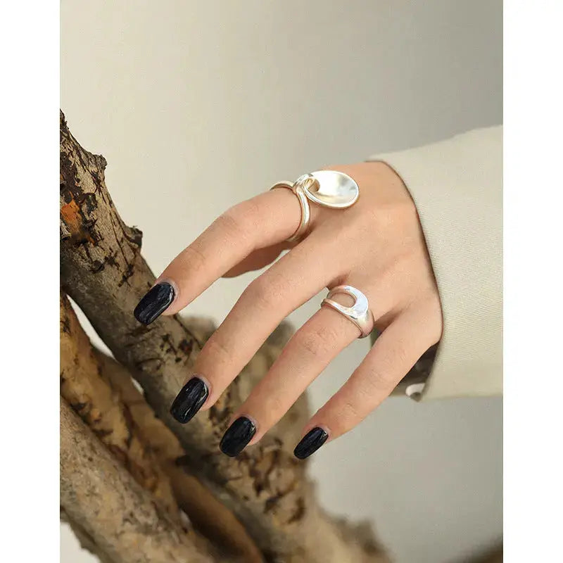 Lovcia Party Hollow Lines 925 Sterling Silver Adjustable Ring-Rings-Yellow Gold-Yellow Gold