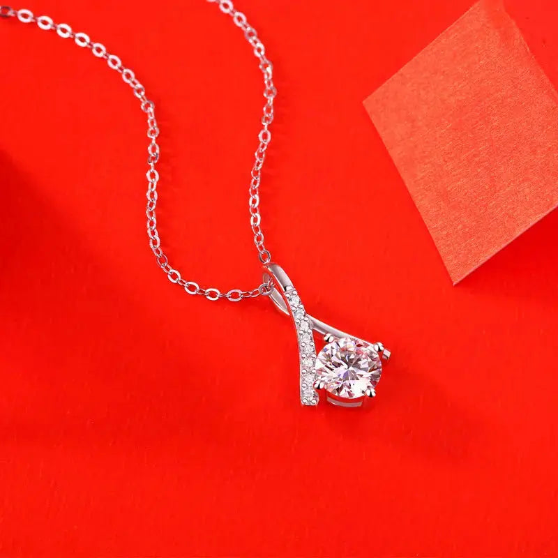 Lovcia Party Moissanite CZ V Letter 925 Sterling Silver Necklace-Charms & Pendants-1 Carat (Certificate Included)-1 Carat (Certificate Included)