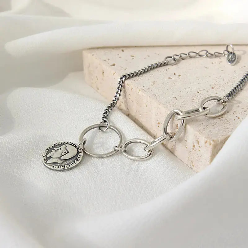 Lovcia Party Portrait Coconut Tree Coin Chain 925 Sterling Silver Bracelet-Bracelets-Vintage-Vintage