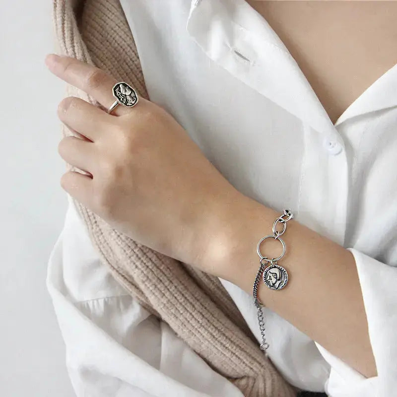 Lovcia Party Portrait Coconut Tree Coin Chain 925 Sterling Silver Bracelet-Bracelets-Vintage-Vintage