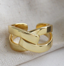 Lovcia Party X Shape Wide Cross Adjustable Ring Gold Tone-Rings-Yellow Gold & US 8-Yellow Gold & US 8